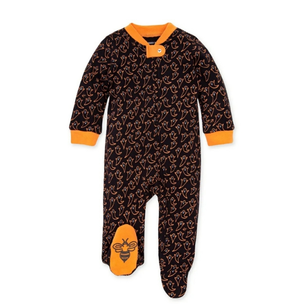 Burt's Bees Halloween Ghosts Zip Up Footie Size 0-3M Black Orange